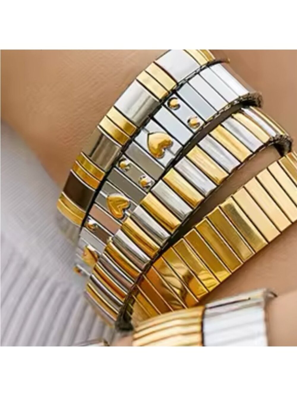 Luxury Gold and Silver Heart Stretch Bracelets